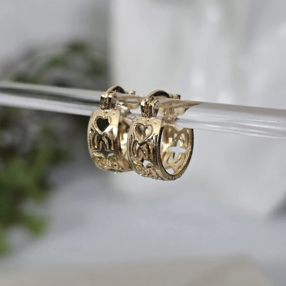 Gold Filled Small Hoop Earrings Heart Detail
